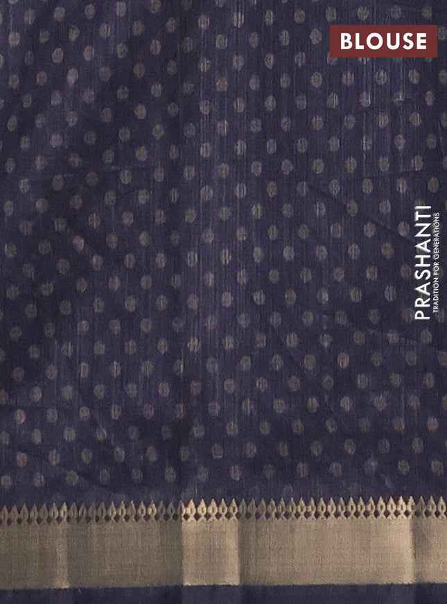 Semi tussar saree sandal and elephant grey with butta prints and zari woven border