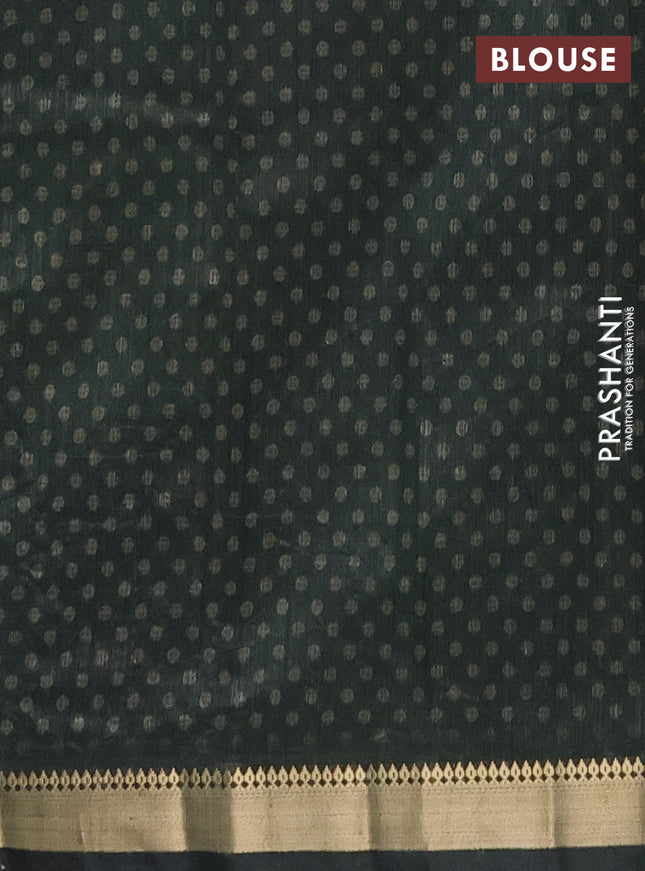 Semi tussar saree sandal and sap green with butta prints and zari woven border