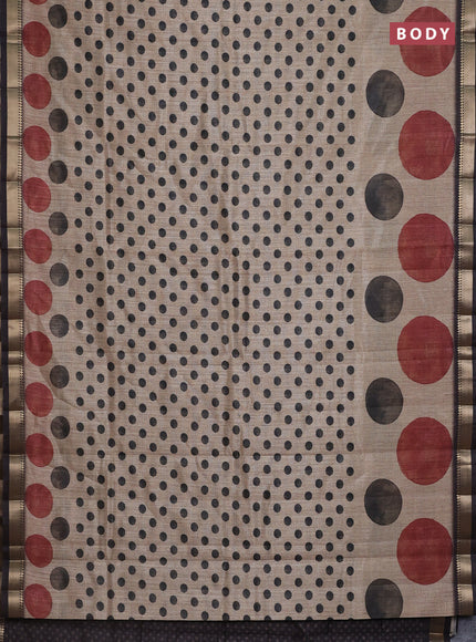 Semi tussar saree sandal and coffee brown with butta prints and zari woven border