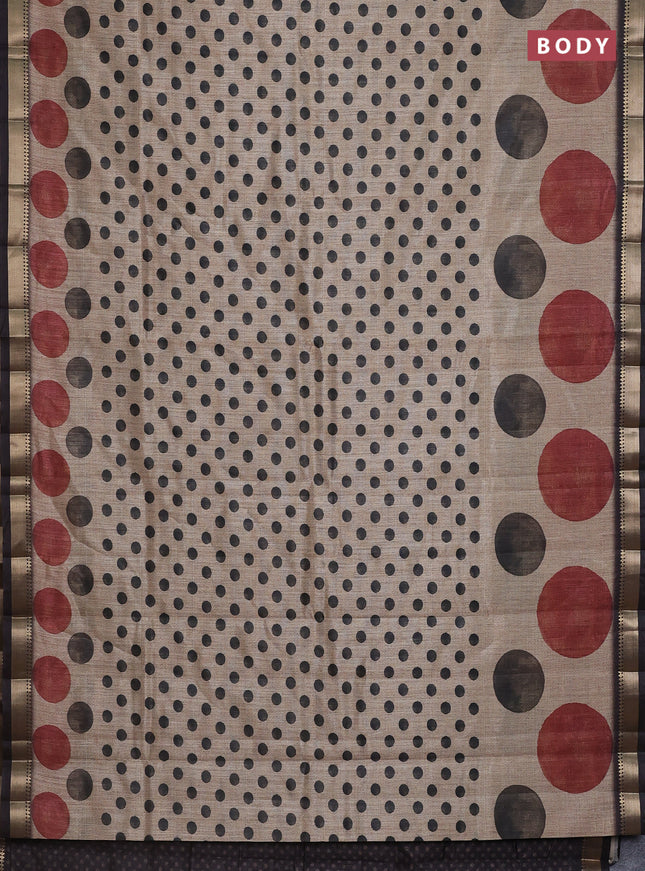 Semi tussar saree sandal and coffee brown with butta prints and zari woven border