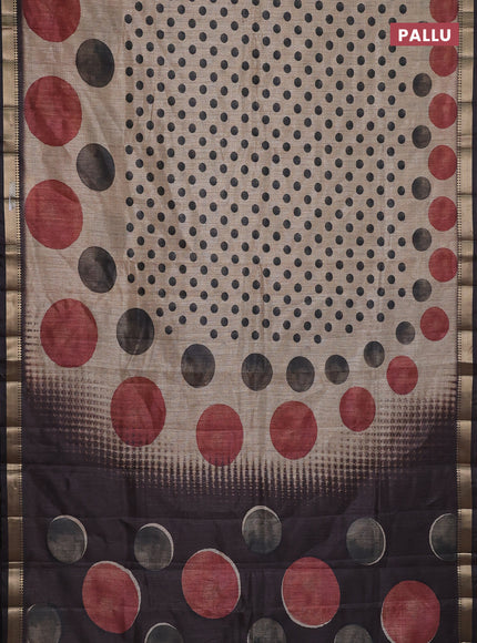 Semi tussar saree sandal and coffee brown with butta prints and zari woven border