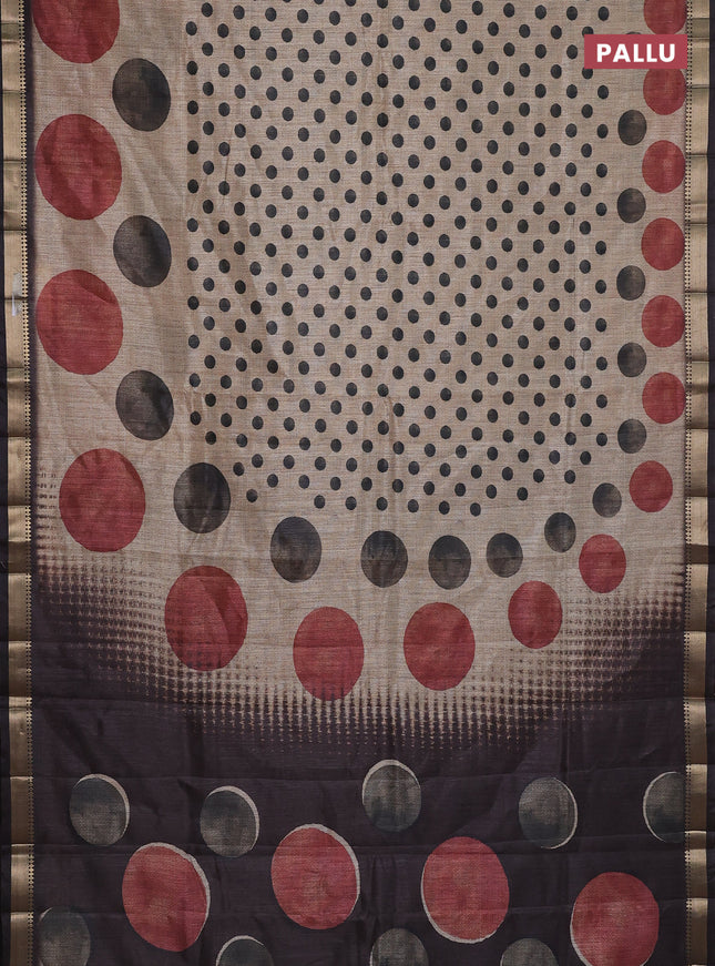 Semi tussar saree sandal and coffee brown with butta prints and zari woven border