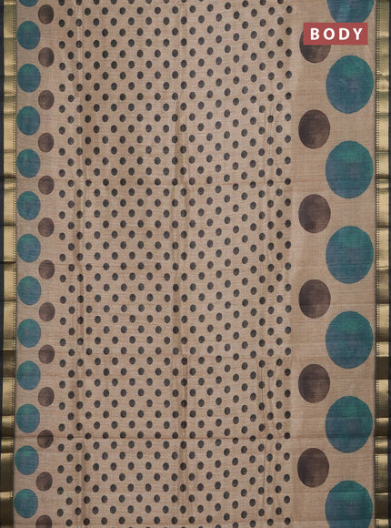 Semi tussar saree sandal and black with butta prints and zari woven border