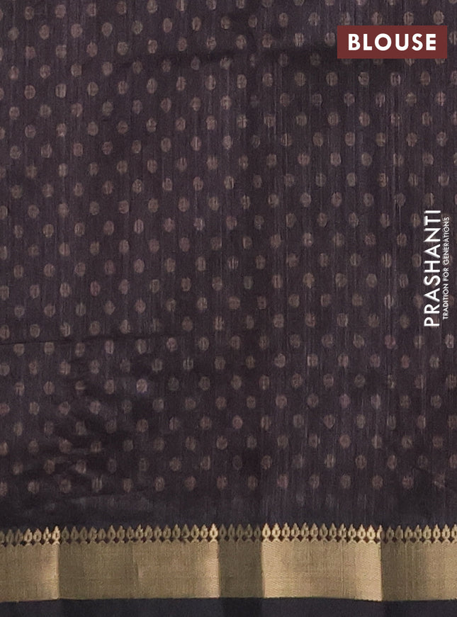 Semi tussar saree sandal and black with butta prints and zari woven border