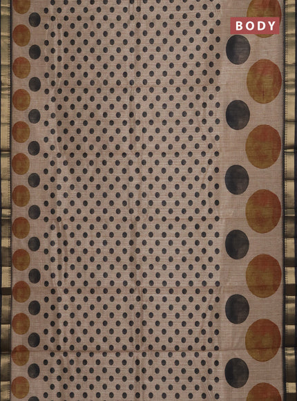 Semi tussar saree sandal and elephant grey with butta prints and zari woven border