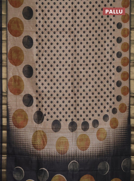 Semi tussar saree sandal and elephant grey with butta prints and zari woven border