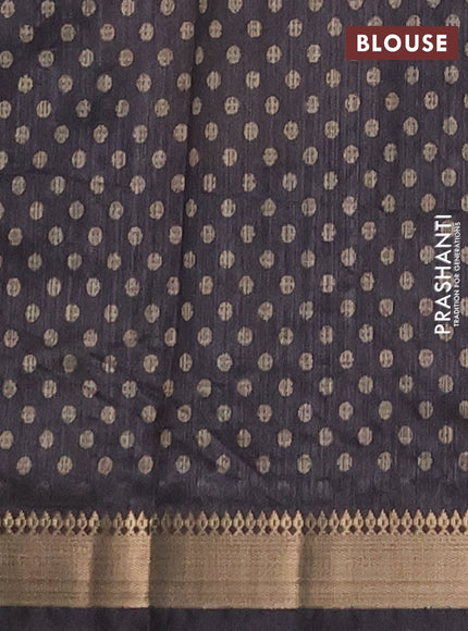 Semi tussar saree sandal and black with butta prints and zari woven border