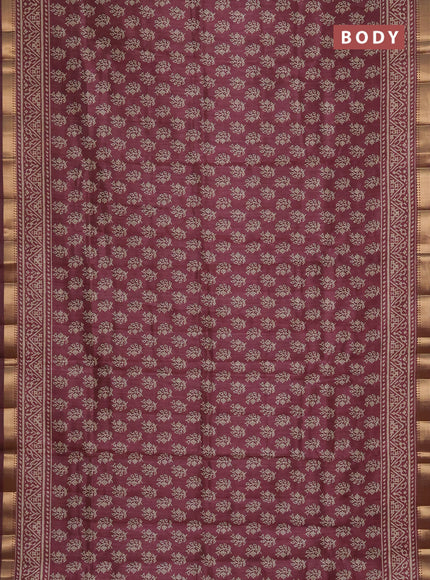 Semi tussar saree deep maroon with allover butta prints and zari woven border