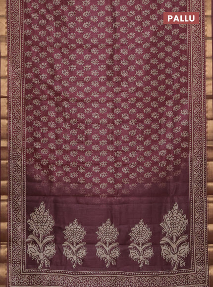 Semi tussar saree deep maroon with allover butta prints and zari woven border