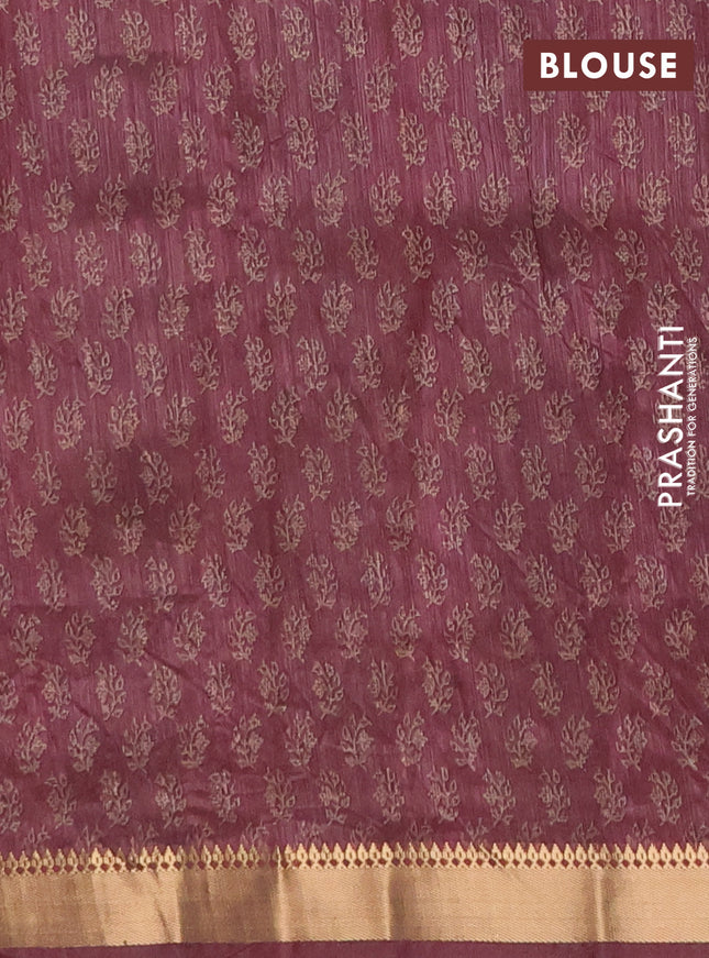 Semi tussar saree deep maroon with allover butta prints and zari woven border