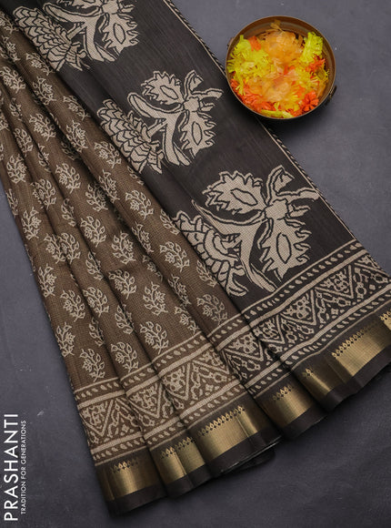 Semi tussar saree sap green with allover butta prints and zari woven border