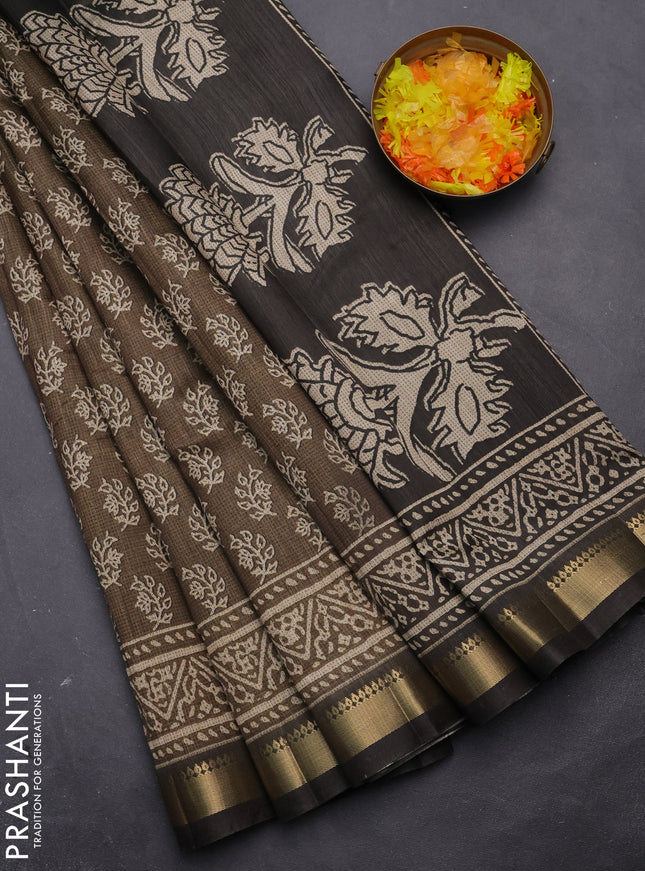 Semi tussar saree sap green with allover butta prints and zari woven border