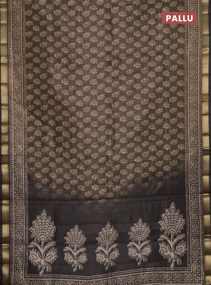 Semi tussar saree sap green with allover butta prints and zari woven border