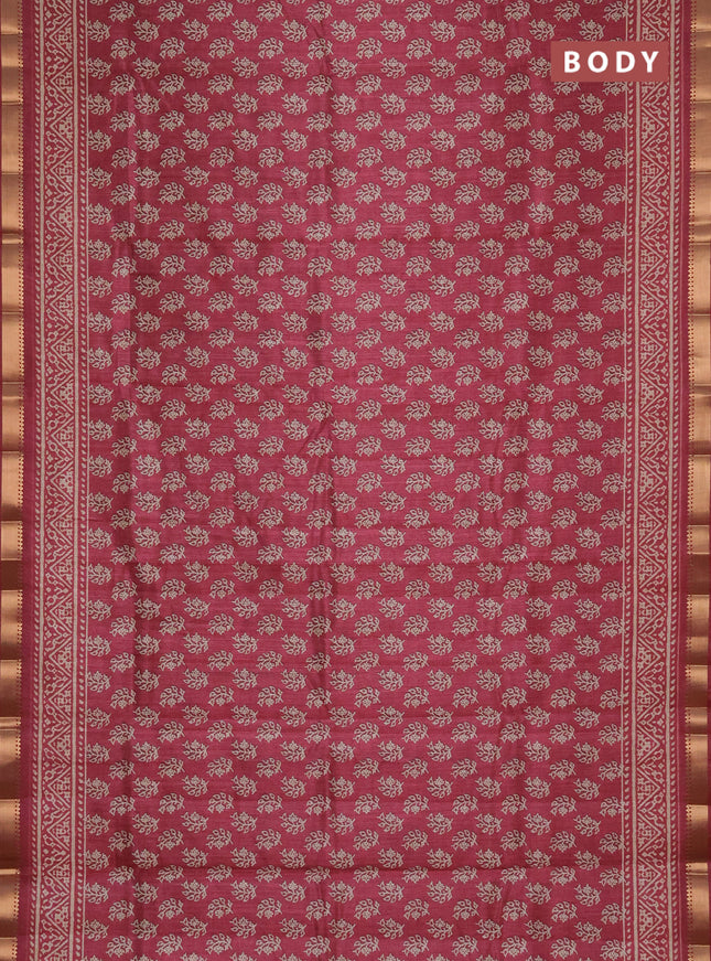 Semi tussar saree maroon with allover butta prints and zari woven border