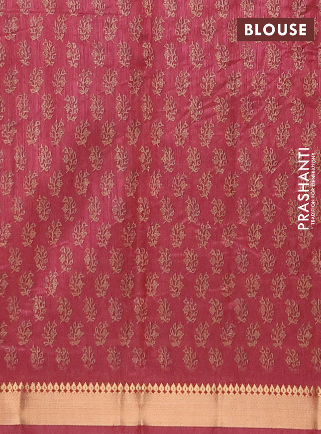 Semi tussar saree maroon with allover butta prints and zari woven border