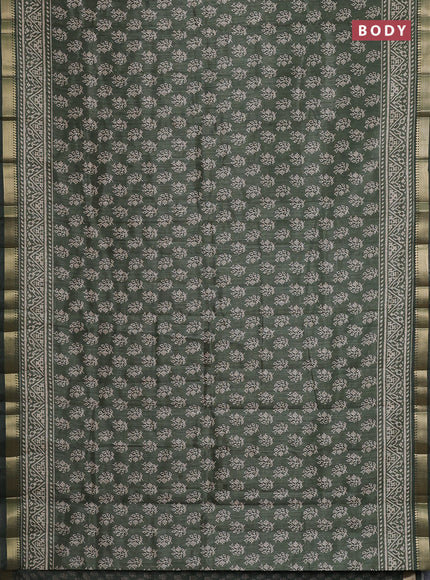 Semi tussar saree green with allover butta prints and zari woven border