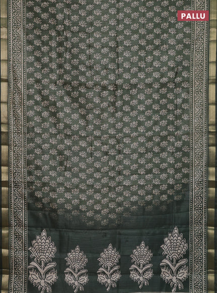 Semi tussar saree green with allover butta prints and zari woven border