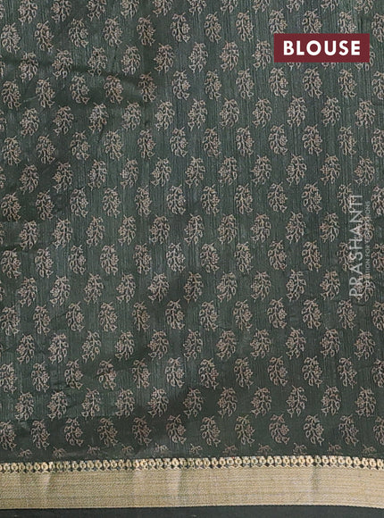 Semi tussar saree green with allover butta prints and zari woven border