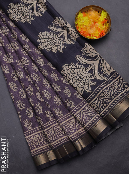 Semi tussar saree jamun shade with allover butta prints and zari woven border