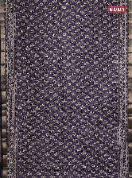 Semi tussar saree jamun shade with allover butta prints and zari woven border