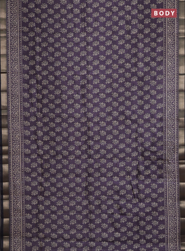Semi tussar saree jamun shade with allover butta prints and zari woven border