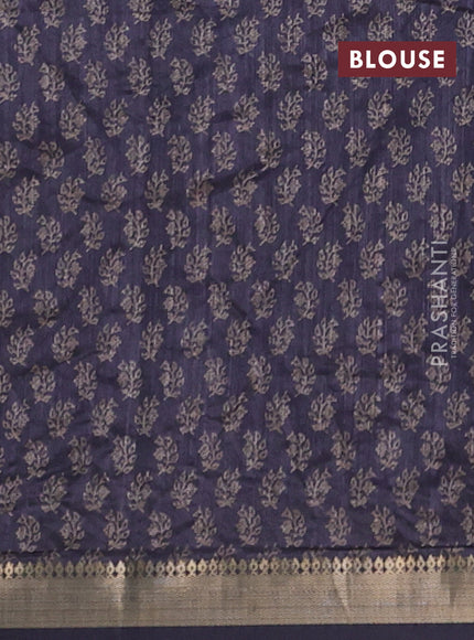 Semi tussar saree jamun shade with allover butta prints and zari woven border