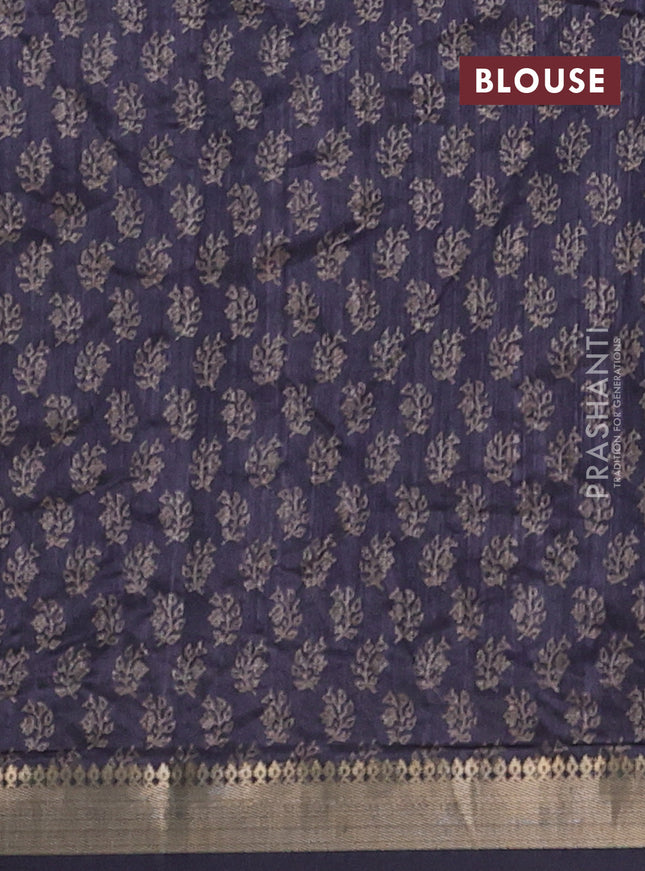 Semi tussar saree jamun shade with allover butta prints and zari woven border