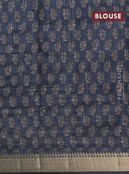 Semi tussar saree grey with allover butta prints and zari woven border