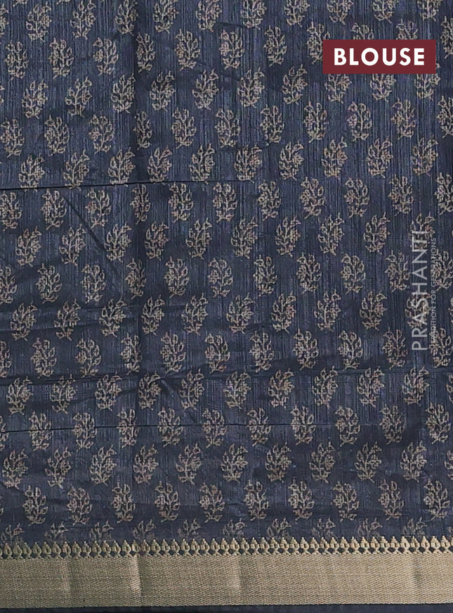 Semi tussar saree grey with allover butta prints and zari woven border