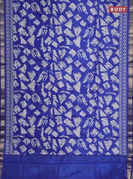 Semi tussar saree royal blue and beige with allover geometric prints and zari woven border