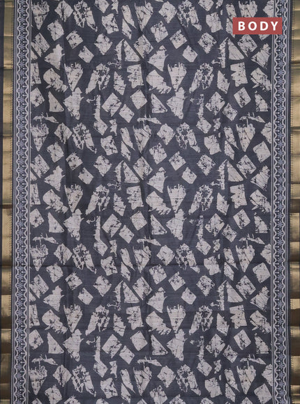 Semi tussar saree elephant grey and beige with allover geometric prints and zari woven border