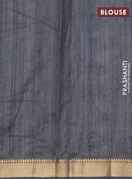 Semi tussar saree elephant grey and beige with allover geometric prints and zari woven border