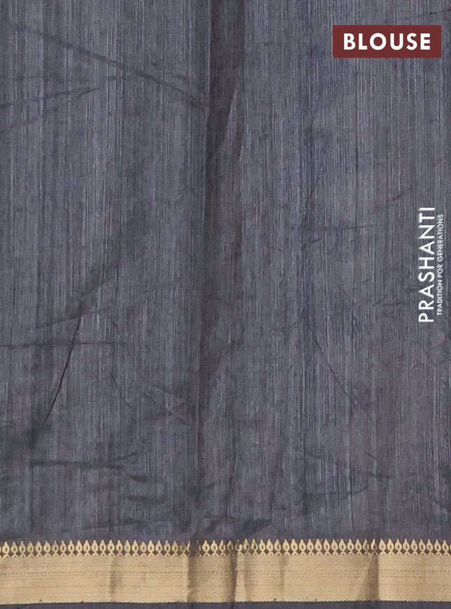 Semi tussar saree elephant grey and beige with allover geometric prints and zari woven border