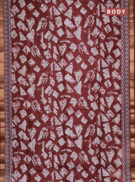 Semi tussar saree maroon and beige with allover geometric prints and zari woven border