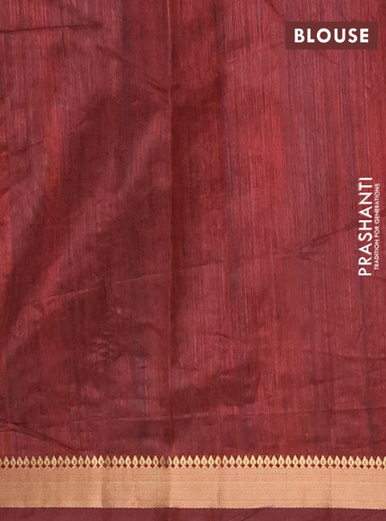 Semi tussar saree maroon and beige with allover geometric prints and zari woven border