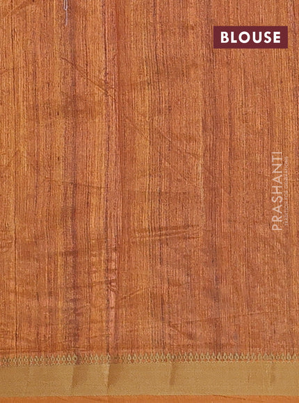 Semi tussar saree mustard yellow and beige with allover geometric prints and zari woven border