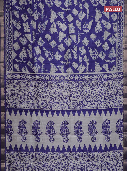 Semi tussar saree violet and beige with allover geometric prints and zari woven border
