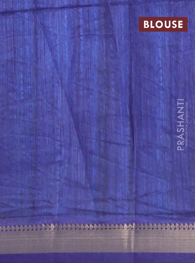 Semi tussar saree violet and beige with allover geometric prints and zari woven border