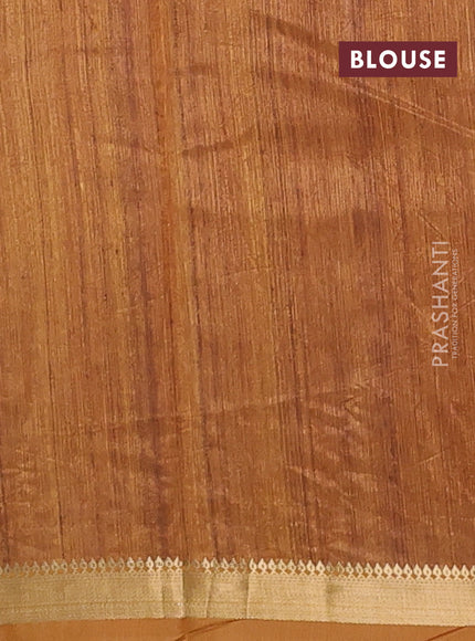 Semi tussar saree mustard yellow and beige with allover geometric prints and zari woven border