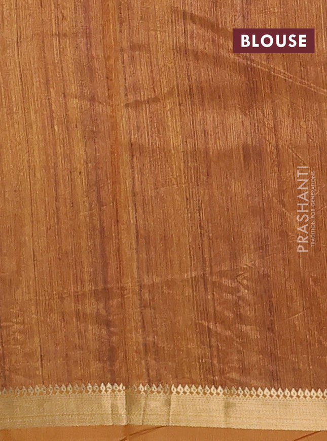 Semi tussar saree mustard yellow and beige with allover geometric prints and zari woven border