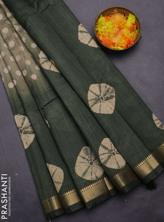 Semi tussar saree pastel green and sap green with butta prints and zari woven border