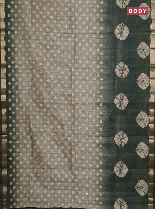 Semi tussar saree pastel green and sap green with butta prints and zari woven border