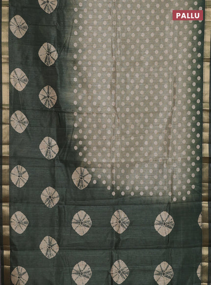 Semi tussar saree pastel green and sap green with butta prints and zari woven border