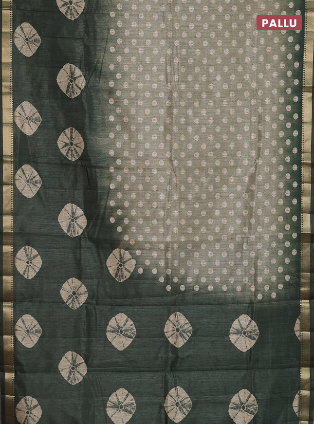 Semi tussar saree pastel green and sap green with butta prints and zari woven border