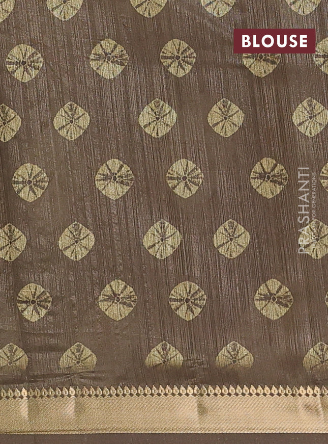 Semi tussar saree yellow and sap green with butta prints and zari woven border