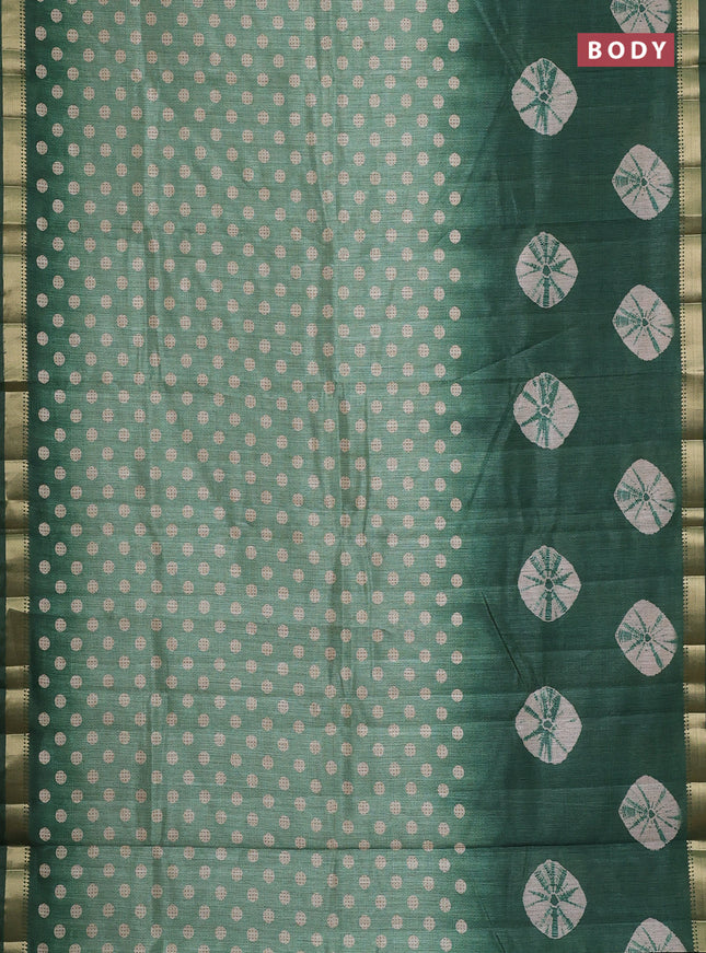 Semi tussar saree green shade with butta prints and zari woven border