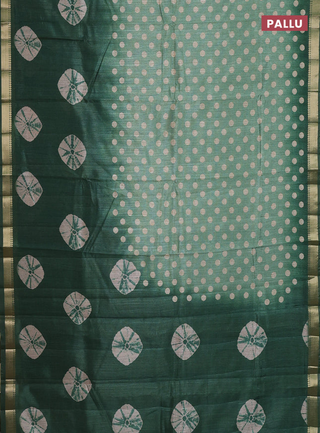 Semi tussar saree green shade with butta prints and zari woven border