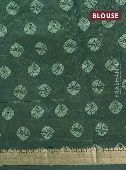 Semi tussar saree green shade with butta prints and zari woven border