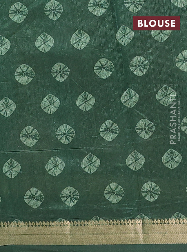 Semi tussar saree green shade with butta prints and zari woven border