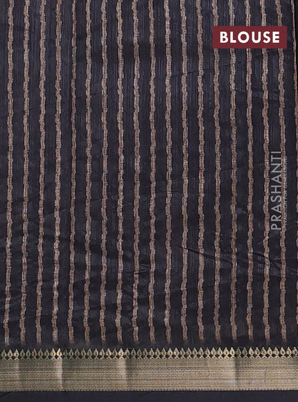 Semi tussar saree maroon and black with stripes pattern and zari woven border